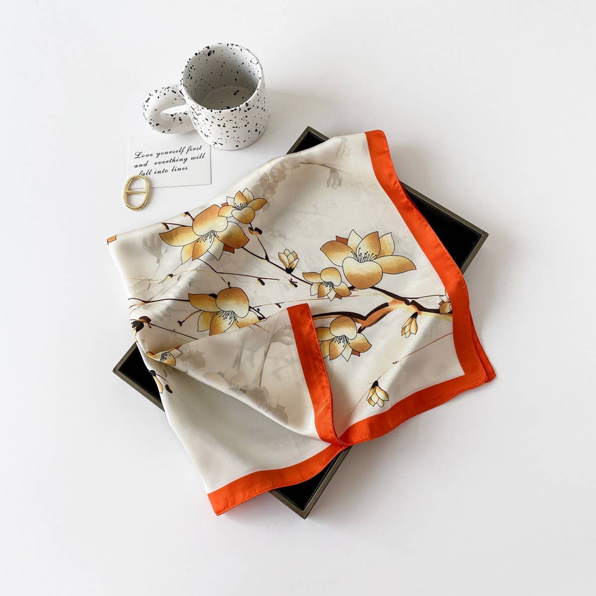 Letter Print Satin Square Scarf for Women