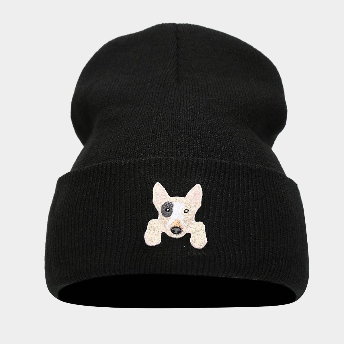 CUTE PUPPY HEAD KNITTED HAT WITH CURLED BRIM_CWAH2068