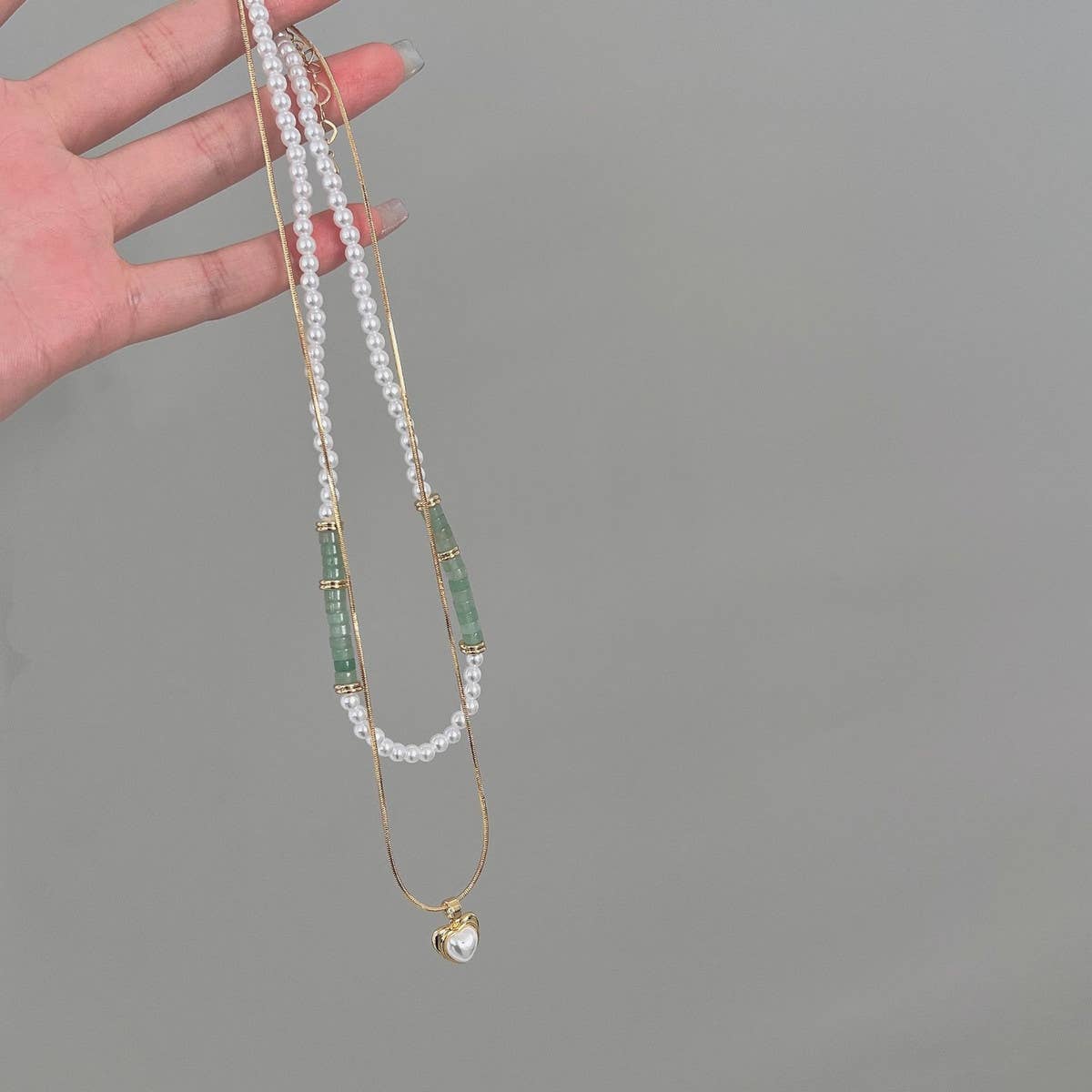DOUBLE LAYER NATURAL STONE PEARL LOVE NECKLACE