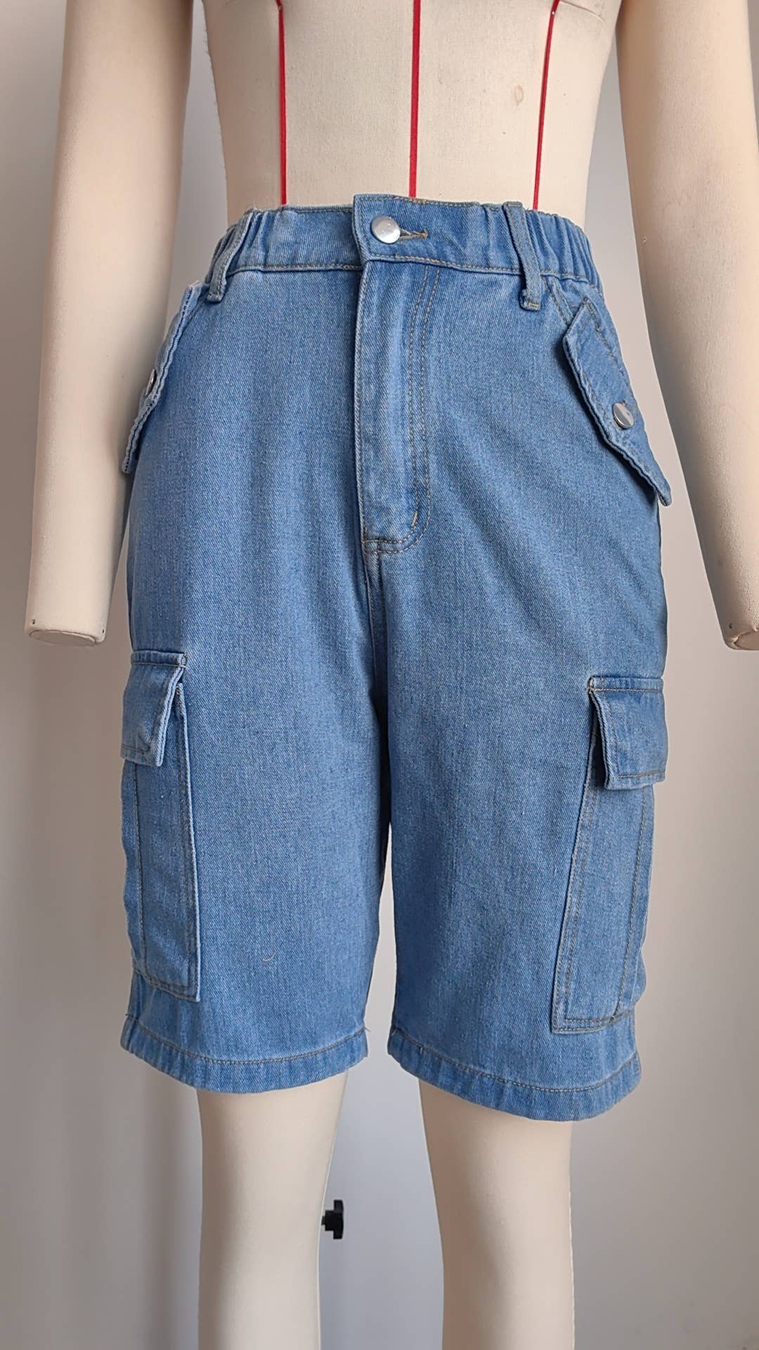 PERSONALIZED DENIM CARGO QUARTER SHORTS