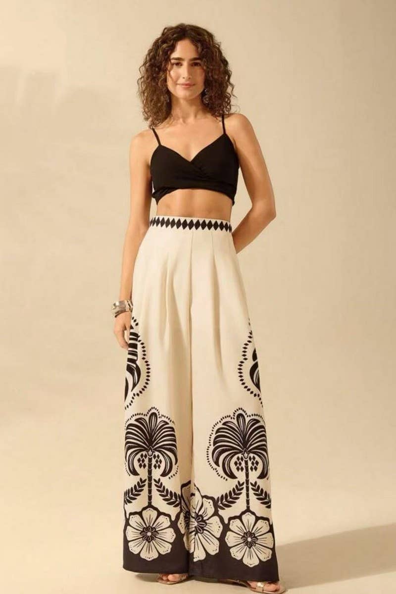 CWBLP2032_FLORAL PRINT LOOSE HIGH-WAIST WIDE LEG PANTS