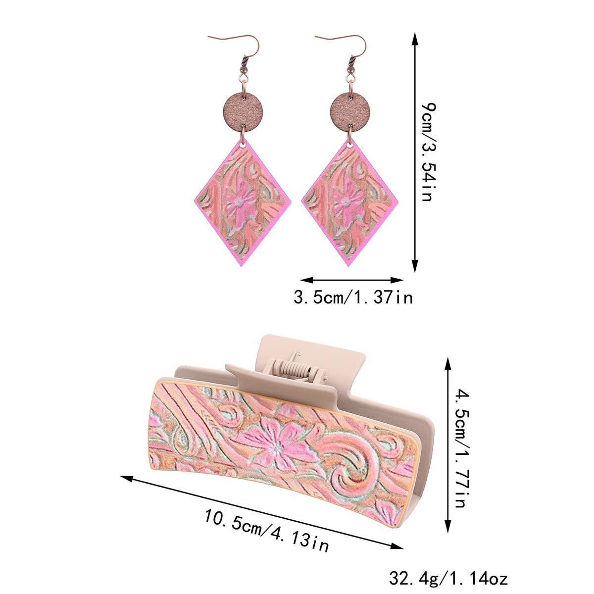 WESTERN CACTUS LEATHER HAIR CLAW CLIPS EARRING SET_CWAHA0589