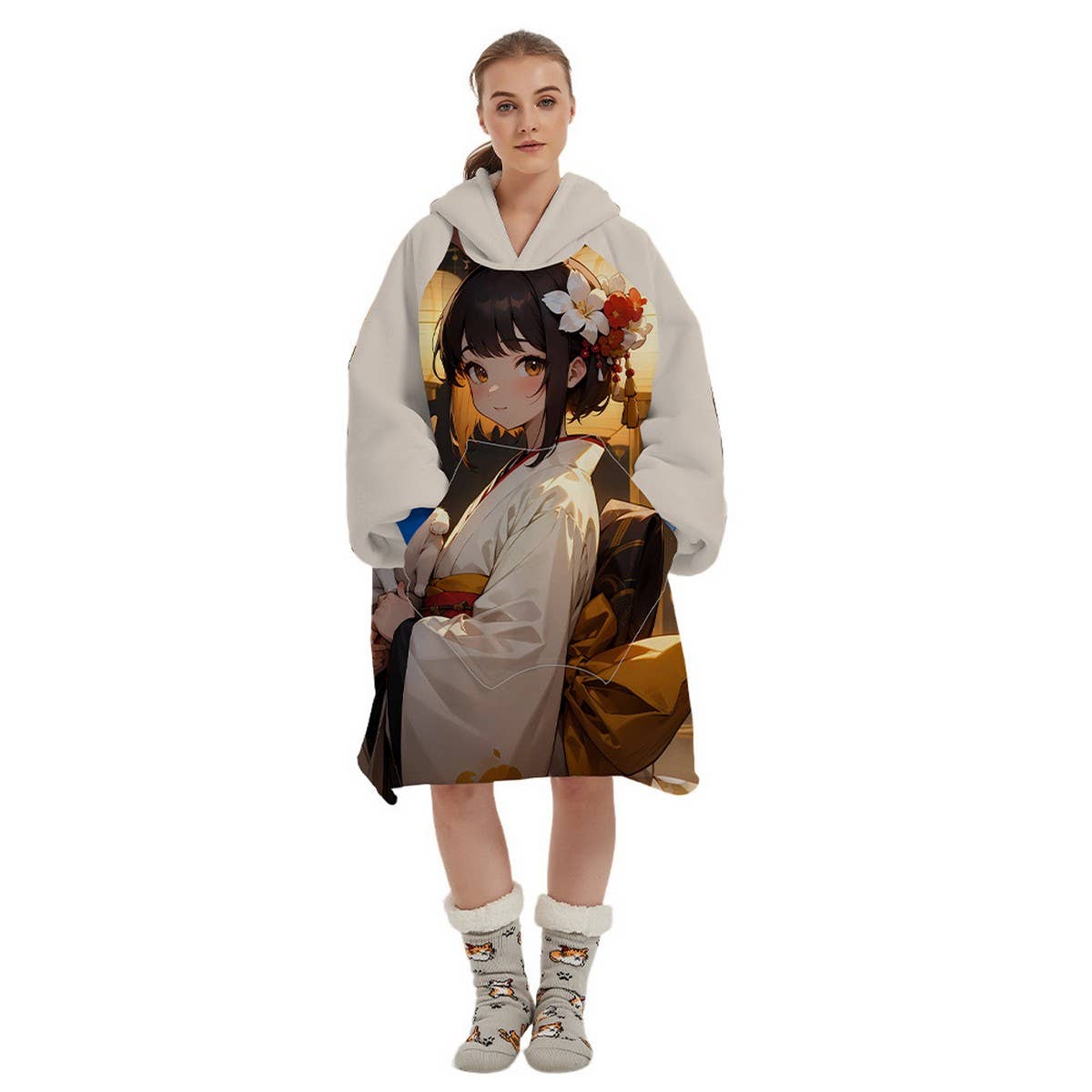 Double-Layer Sherpa Fleece Hoodie Blanket Wear