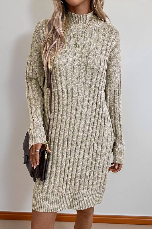 CWDSD10822_SOLID TURTLENECK LONG SLEEVE BODYCON KNIT DRESS