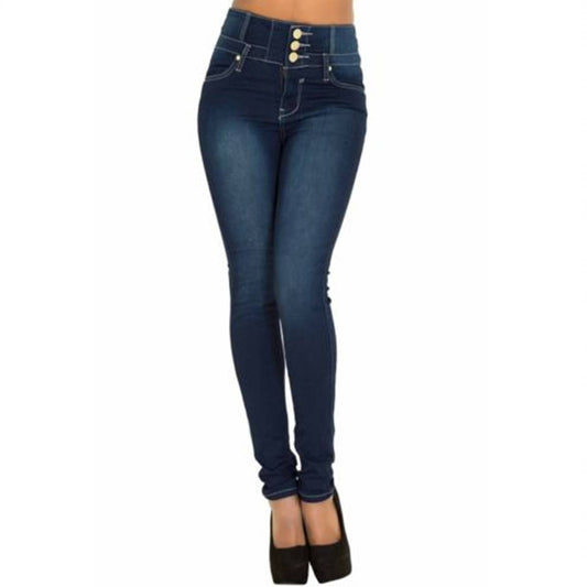 High-waisted, form-fitting, stretch skinny jeans