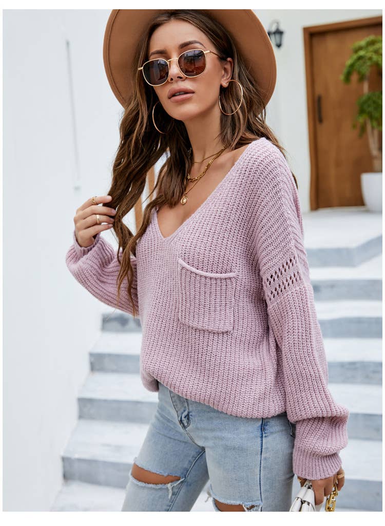 CWOSWL1098_Long Sleeve V-neck Pullover Sweater
