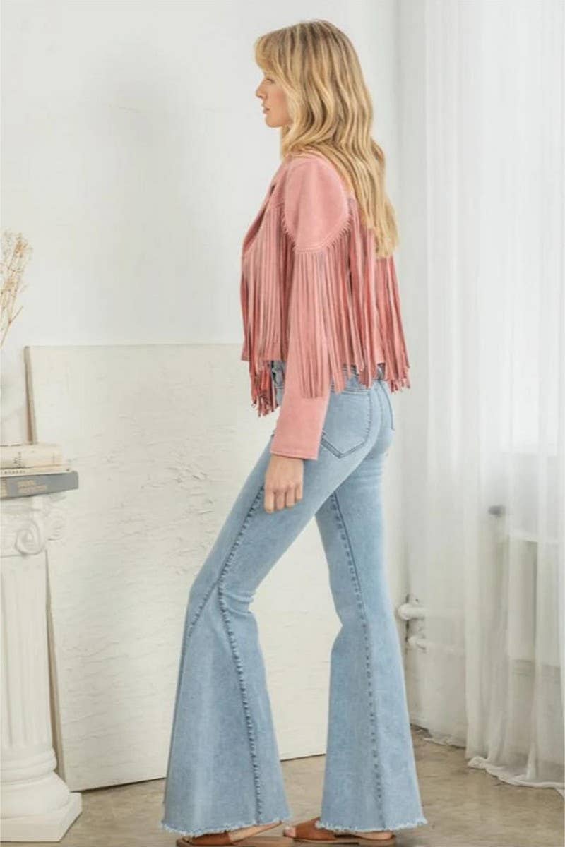 CWOCAL2295_AUTUMN WOMEN'S SHORT SLIM FIT FRINGE COAT