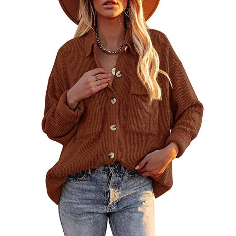 SOLID COLOR CORDUROY LONG SLEEVE CARDIGAN COAT