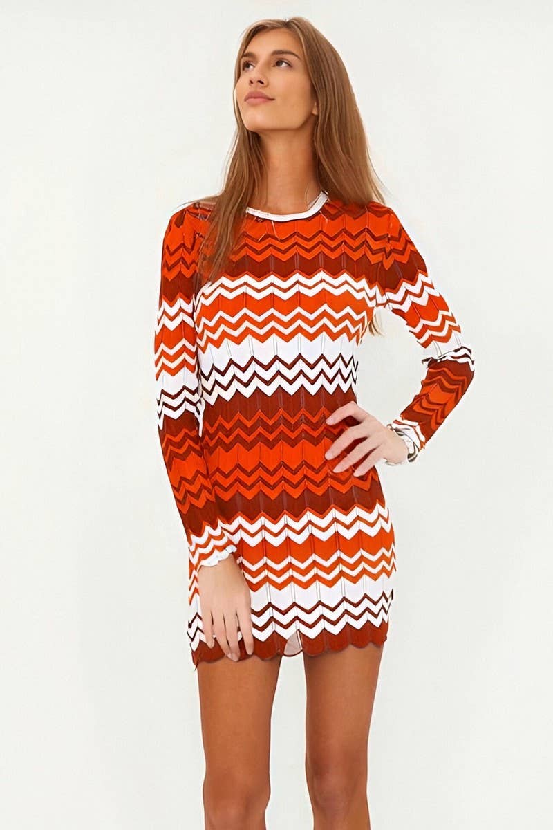 CWDSD8954_COLORBLOCK WAVE KNIT STRIPED SWEATER DRESS