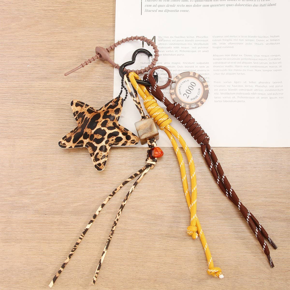 Retro Leopard Star Keychain with Beads & Chip_CWMM7624