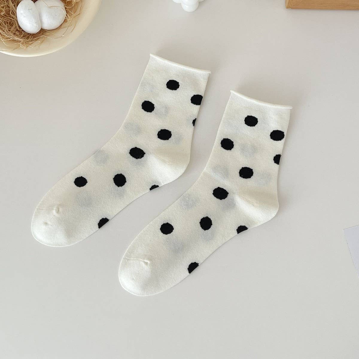 Cute Dots, Stripes,Bow Ruffle White Crew Socks