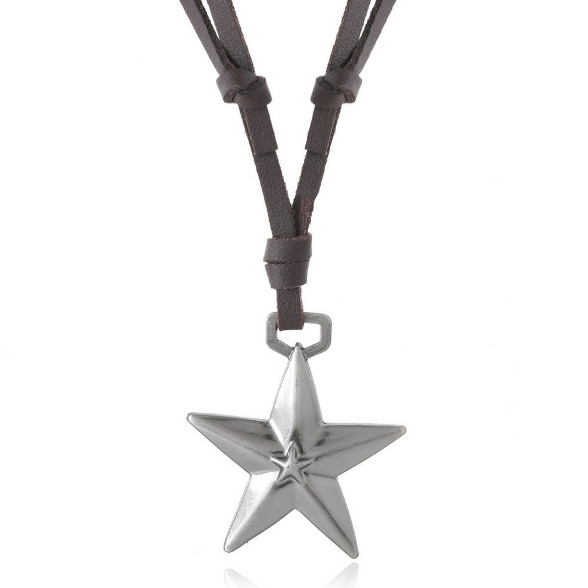 SIMPLE ADJUSTABLE PENTAGRAM LEATHER NECKLACE