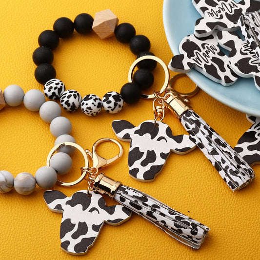 Wooden Bull Head Keychain with Silicone Bead Bracelet_CWMM68