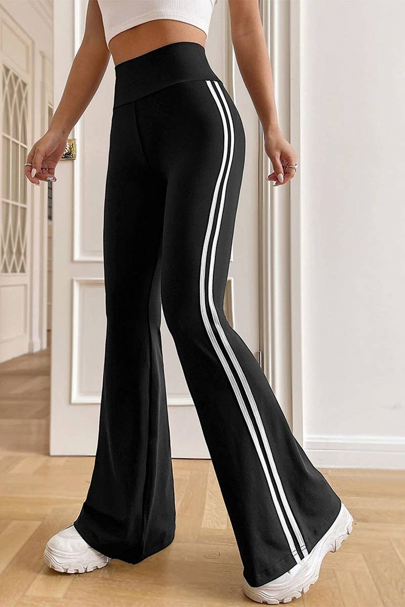 CWBLP1418_HIGH-RISE DRAPED WIDE-LEG FLARED CASUAL PANTS