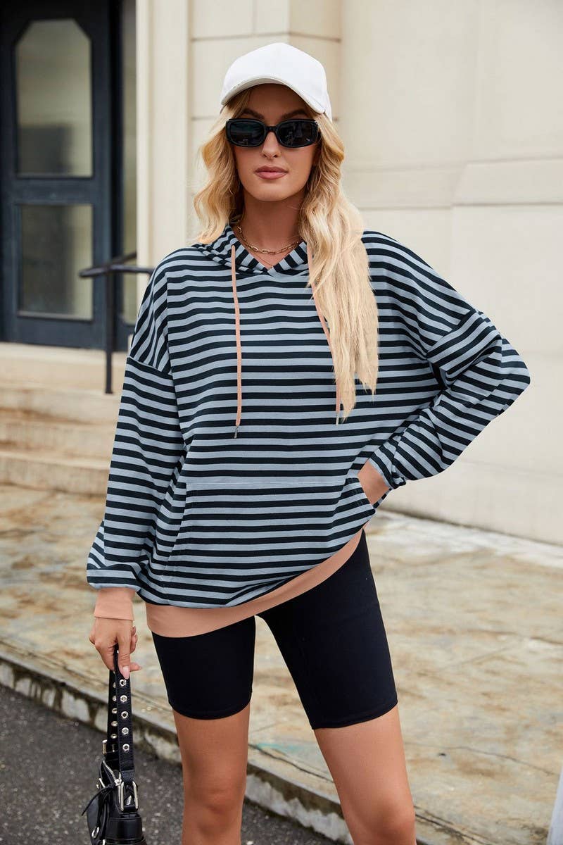 CWOHOL1112_STRIPED LOOSE HOODED CONTRAST COLOR SWEATSHIRT