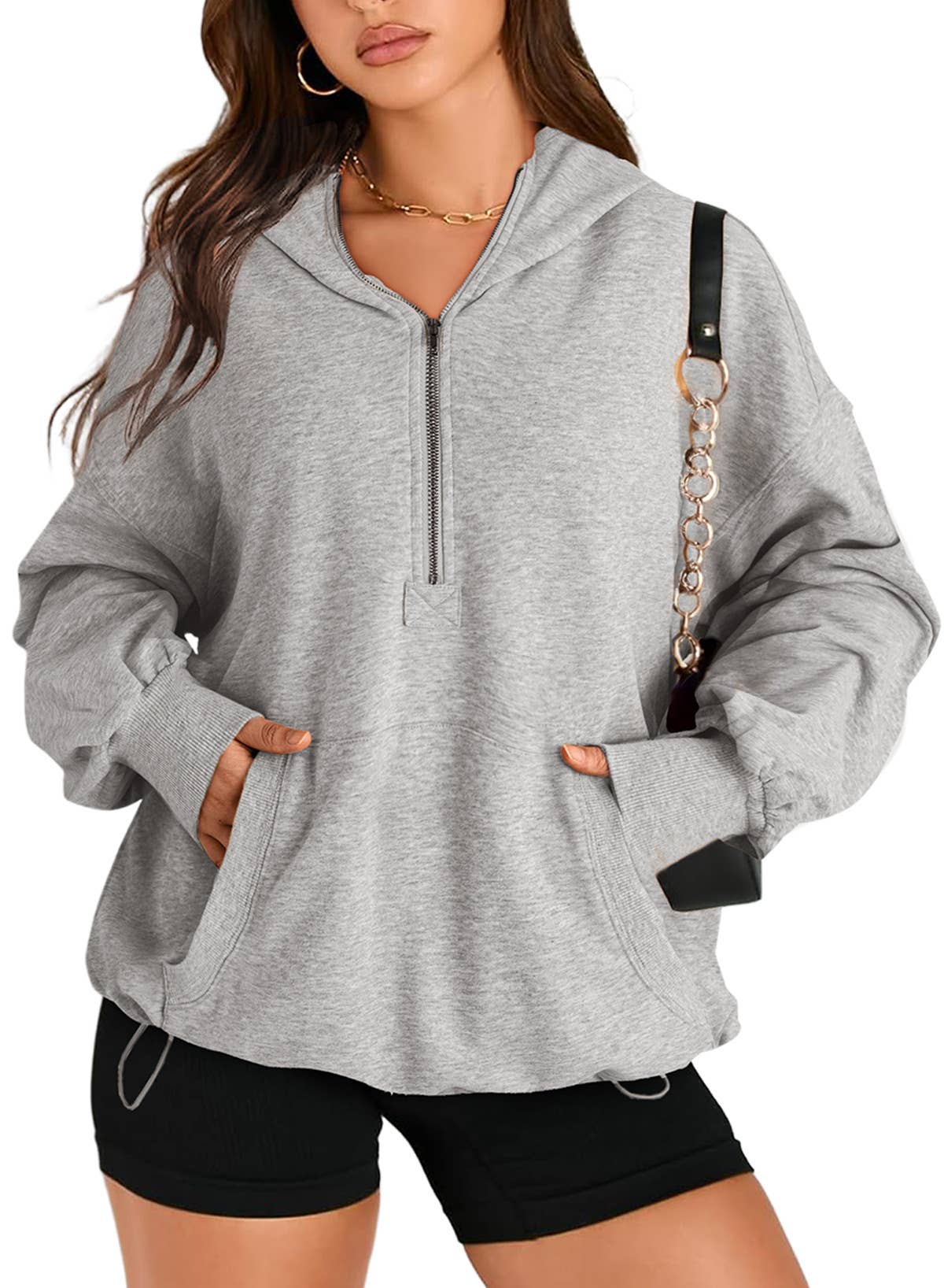 SOLID COLOR HOODED ZIPPER HOODIE