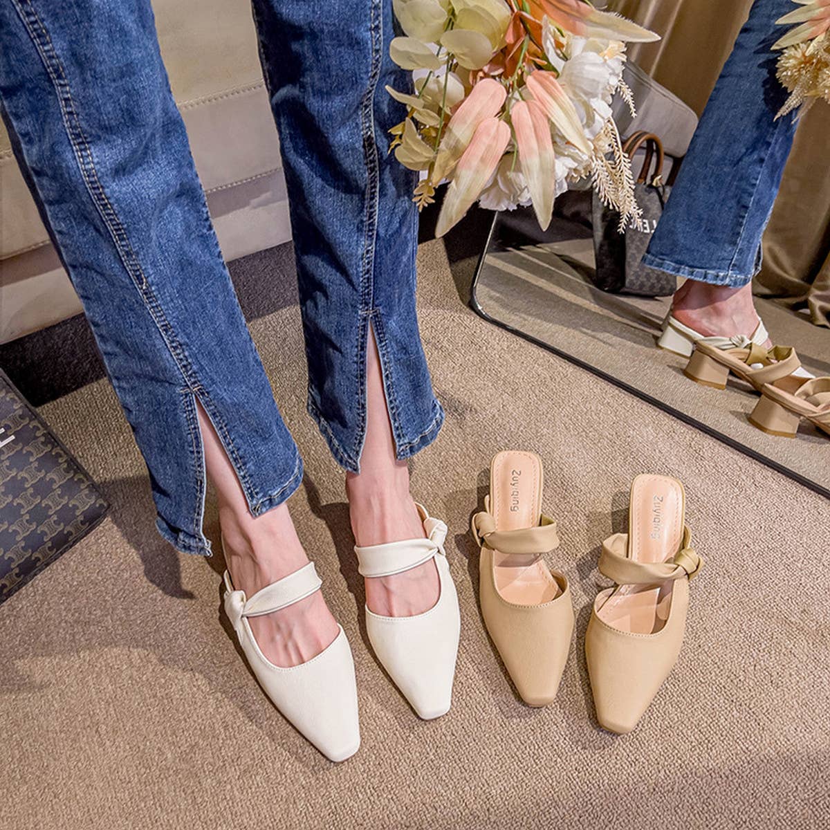 SIMPLE SQUARE TOE SQUARE TOE MULES WITH THICK HEEL_CWSHS0711