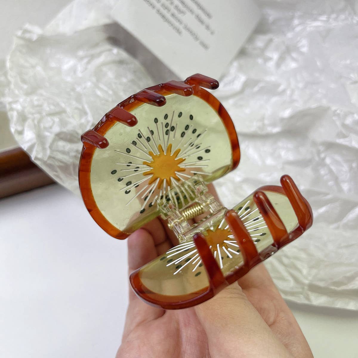 Quirky Kiwi Fruit Acetate Hair Claw, Back Bun Clip_CWAHA1340