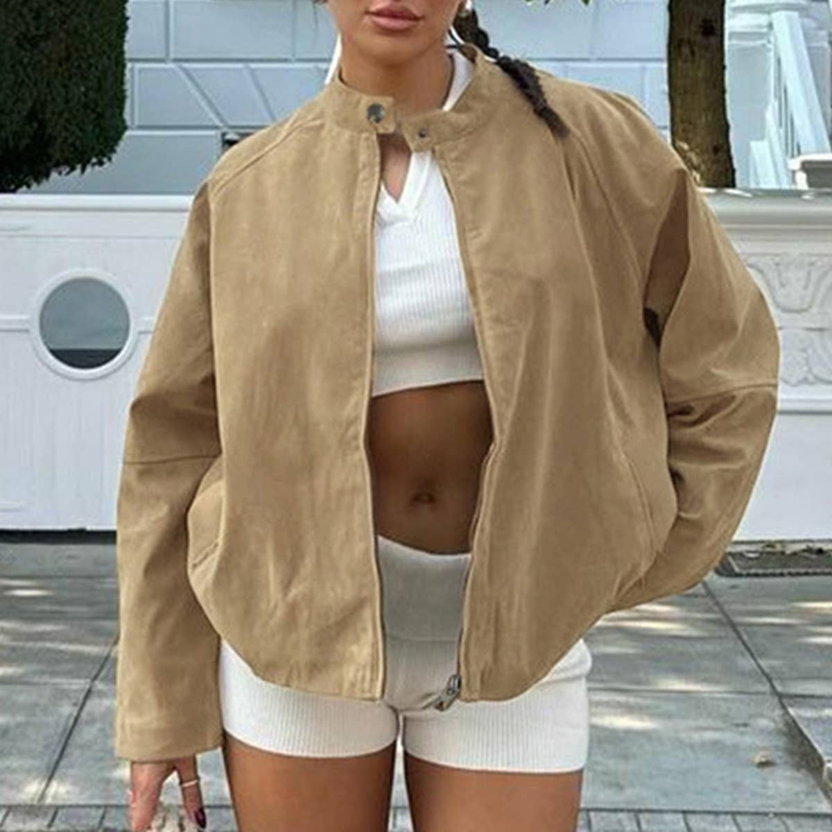 STAND COLLAR BUCKLE CARDIGAN LOOSE CASUAL COAT