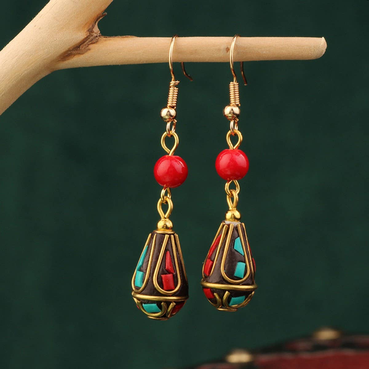 NEW NEPALESE INLAID ETHNIC GEOMETRIC EARRINGS