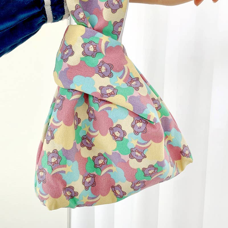 Cute cartoon tie canvas handbag