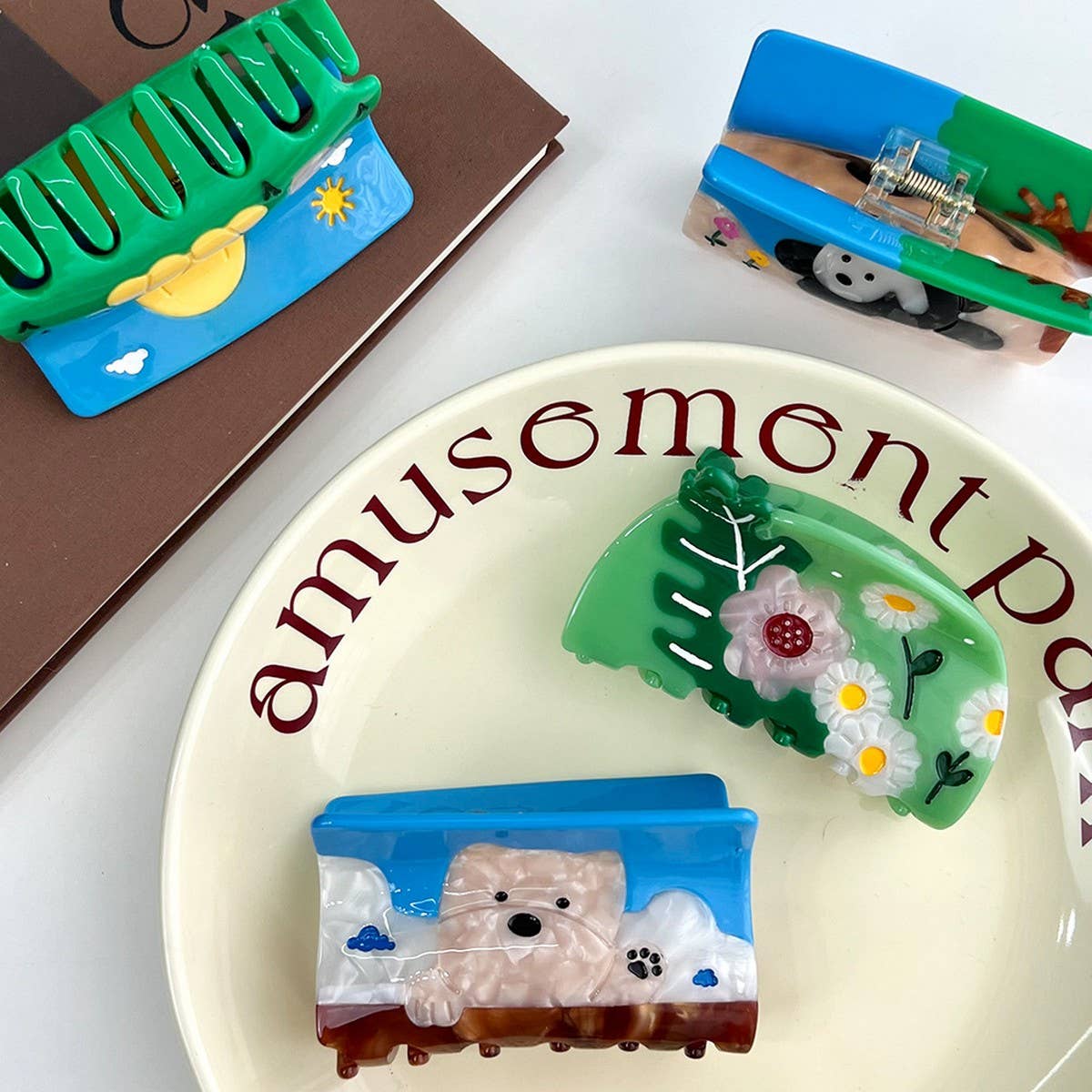 Colorblock Dog Acetate Hair Claw Cute Clip