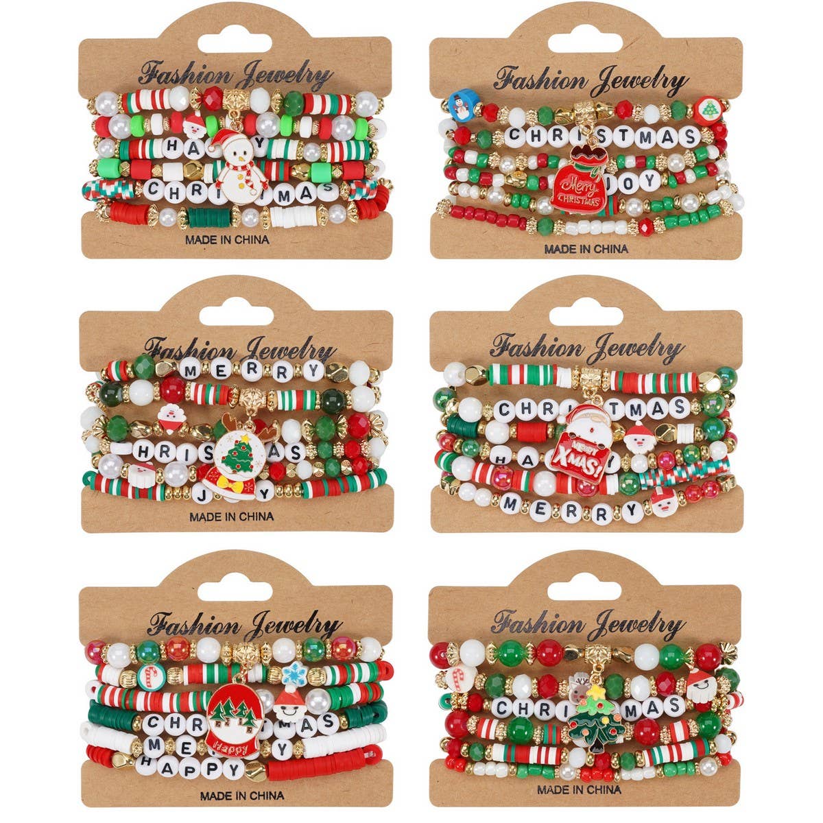 CWAJE05702_CHRISTMAS SNOWMAN TREE REINDEER CHARM BRACELET