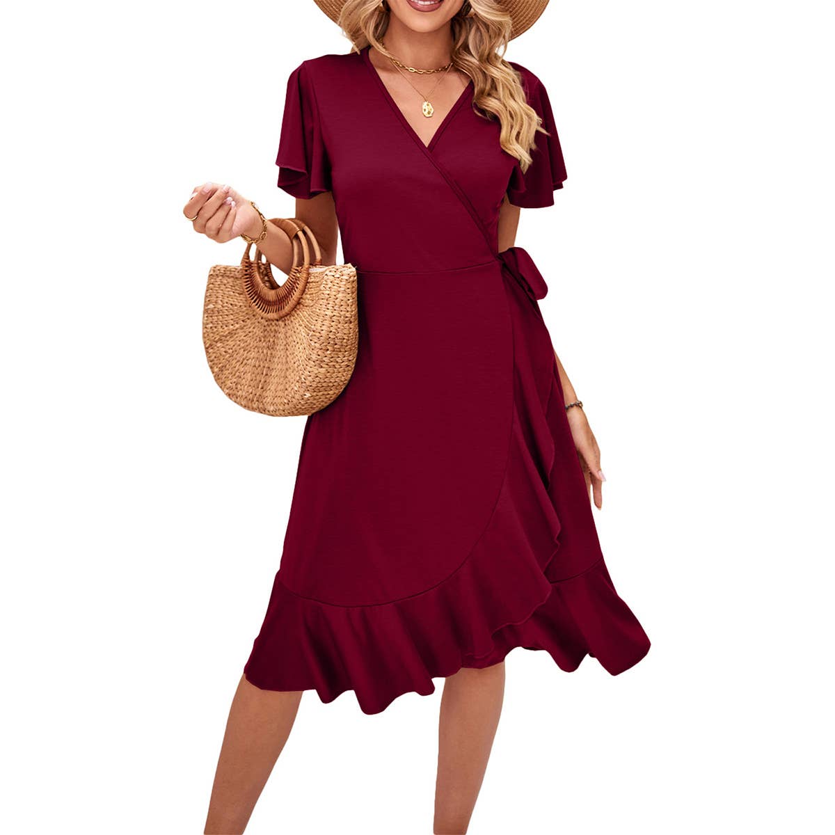 IRREGULAR DRESS WITH CROSSED V-NECK LACE-UP