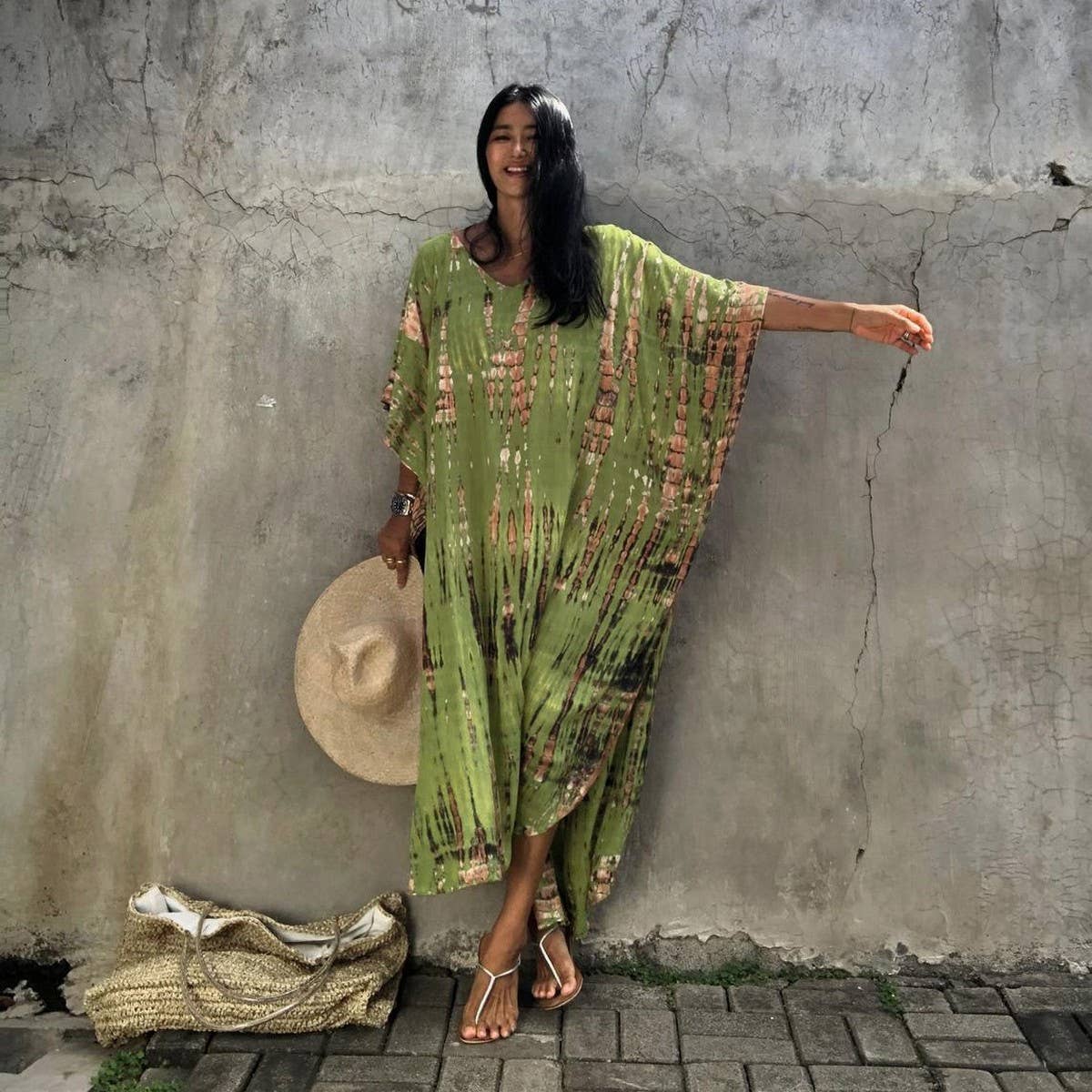 Tie-Dye Caftan Beach Cover-Up Loose Resort Robe