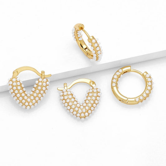 FASHIONABLE PEARL INLAID HEART-SHAPED EARRINGS