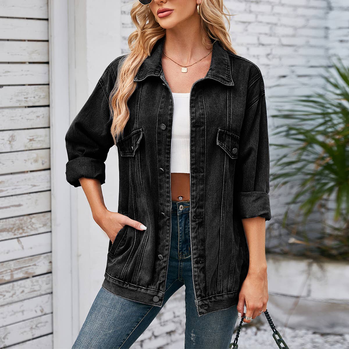 Washed Loose Fit Long Sleeve Denim Jacket
