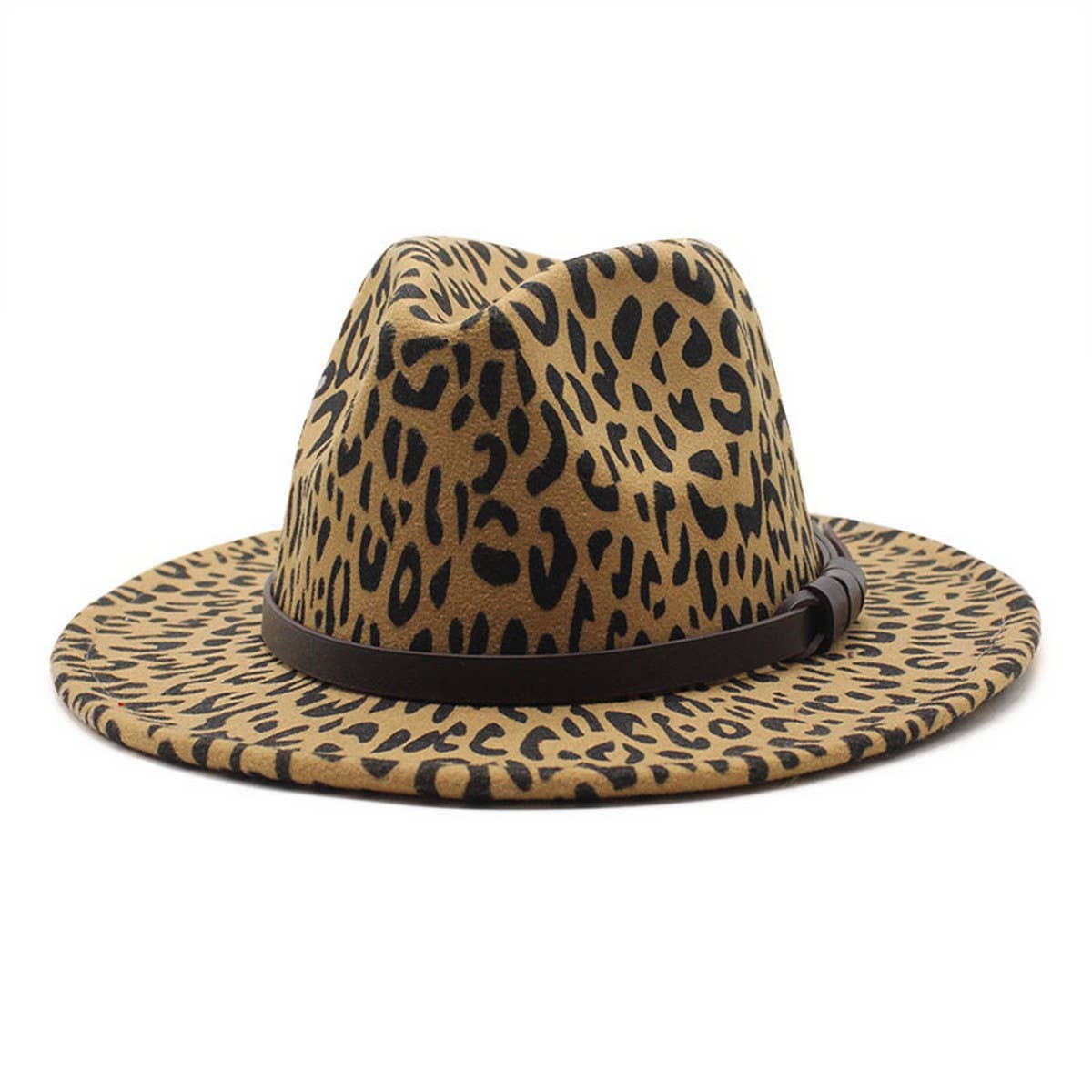 BLACK TWEED WIDE BRIM HAT LEOPARD PRINT HATJAZZ HAT_CWAH2559