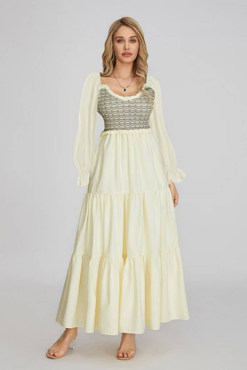 CWDMD5709_LONG SLEEVE RUCHED RUFFLE TIERED MAXI DRESS