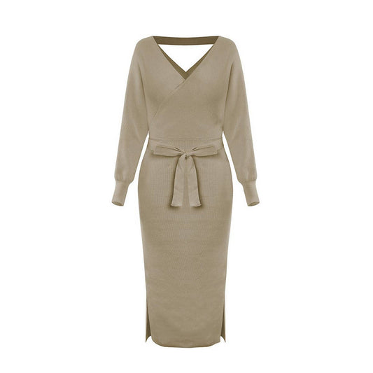 Knit dress slim V-neck sweater dress