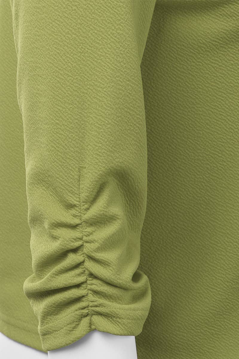 CWOBL091_Casual Work Ruched 3/4 Slv Open Front Blazer Jacket