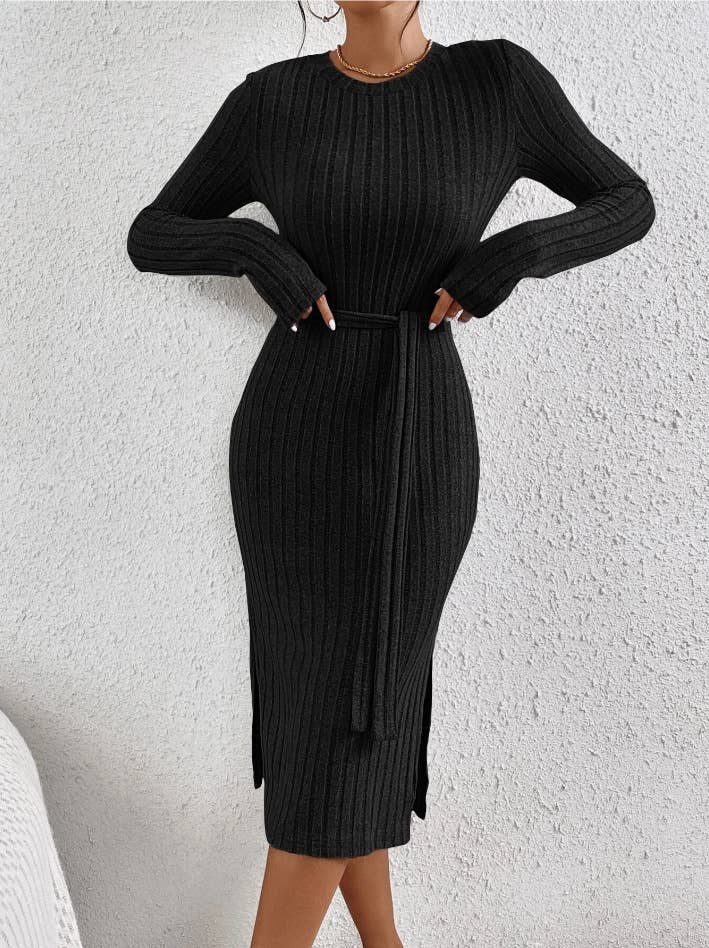 ROUND NECK SLIT UNDER THE WAIST PIT DRESS