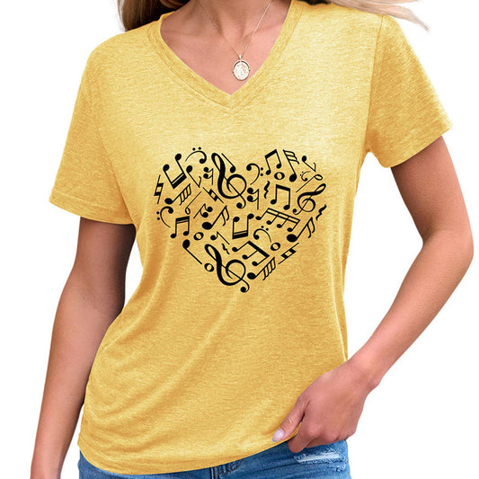 Heart and Music V-Neck T-Shirt ? Relaxed Fit