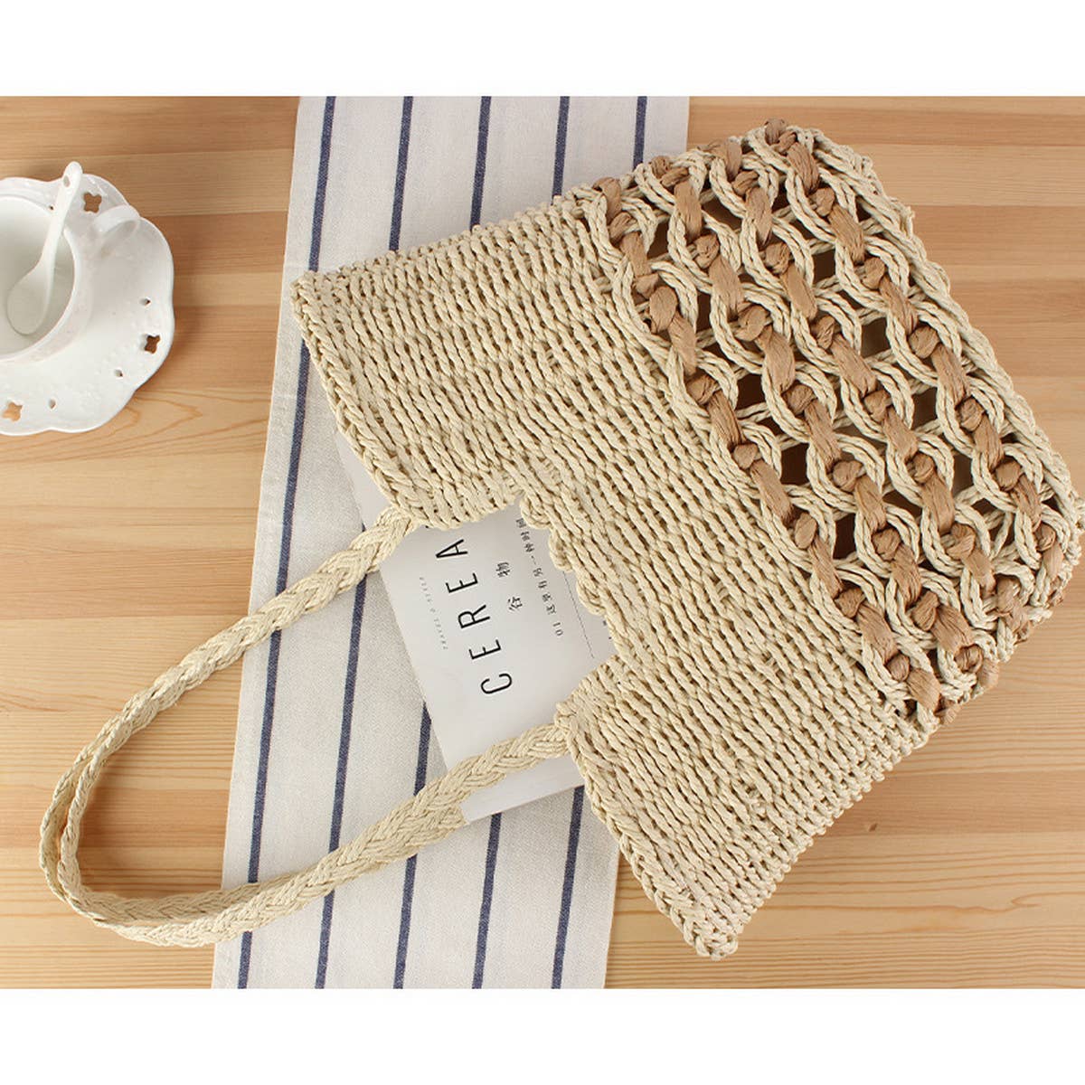 LARGE-CAPACITY BEACH PAPER ROPE HOLLOW WOVEN BAG_CWAB2031