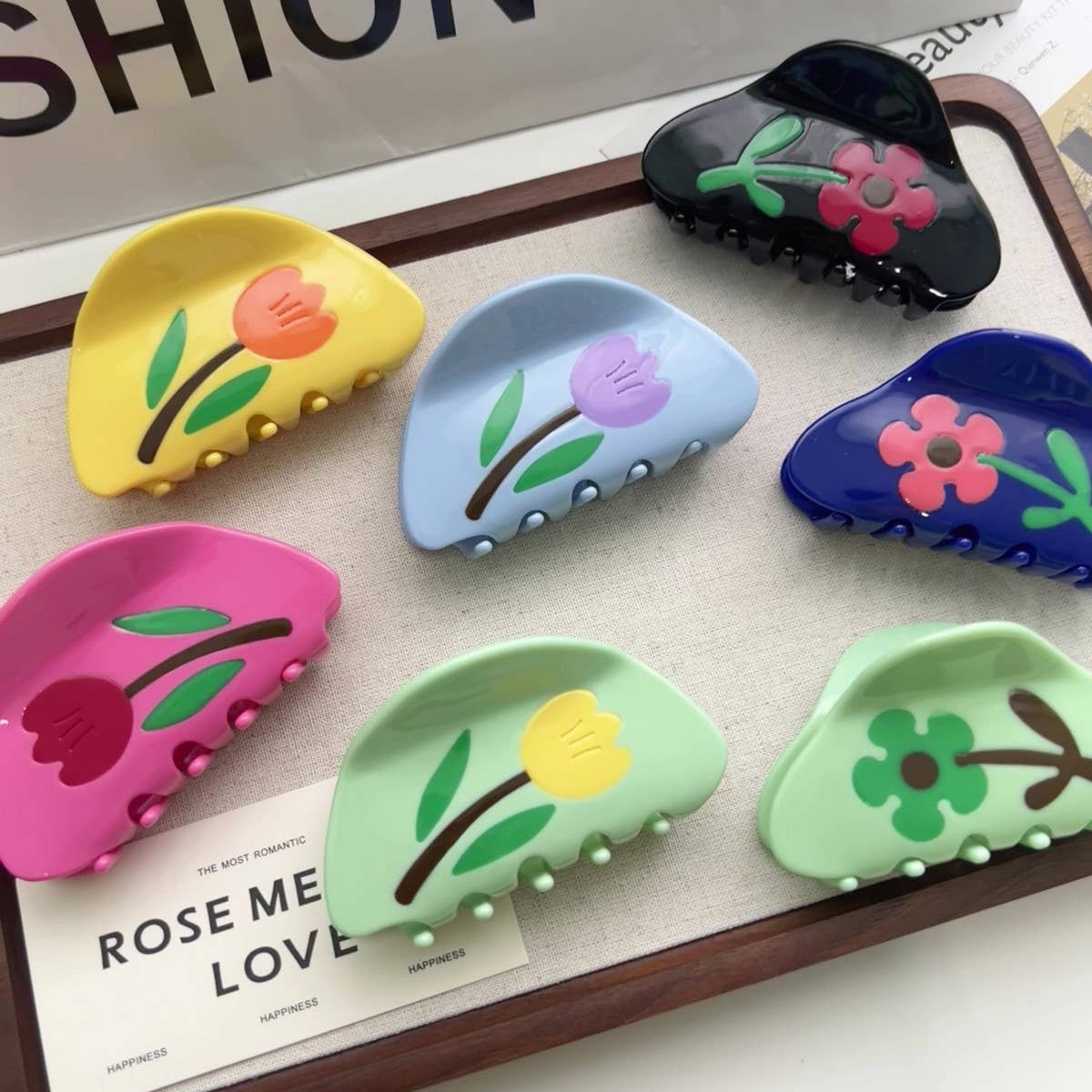 Colorblock Tulip Hair Claw,  Floral Acetate Clip