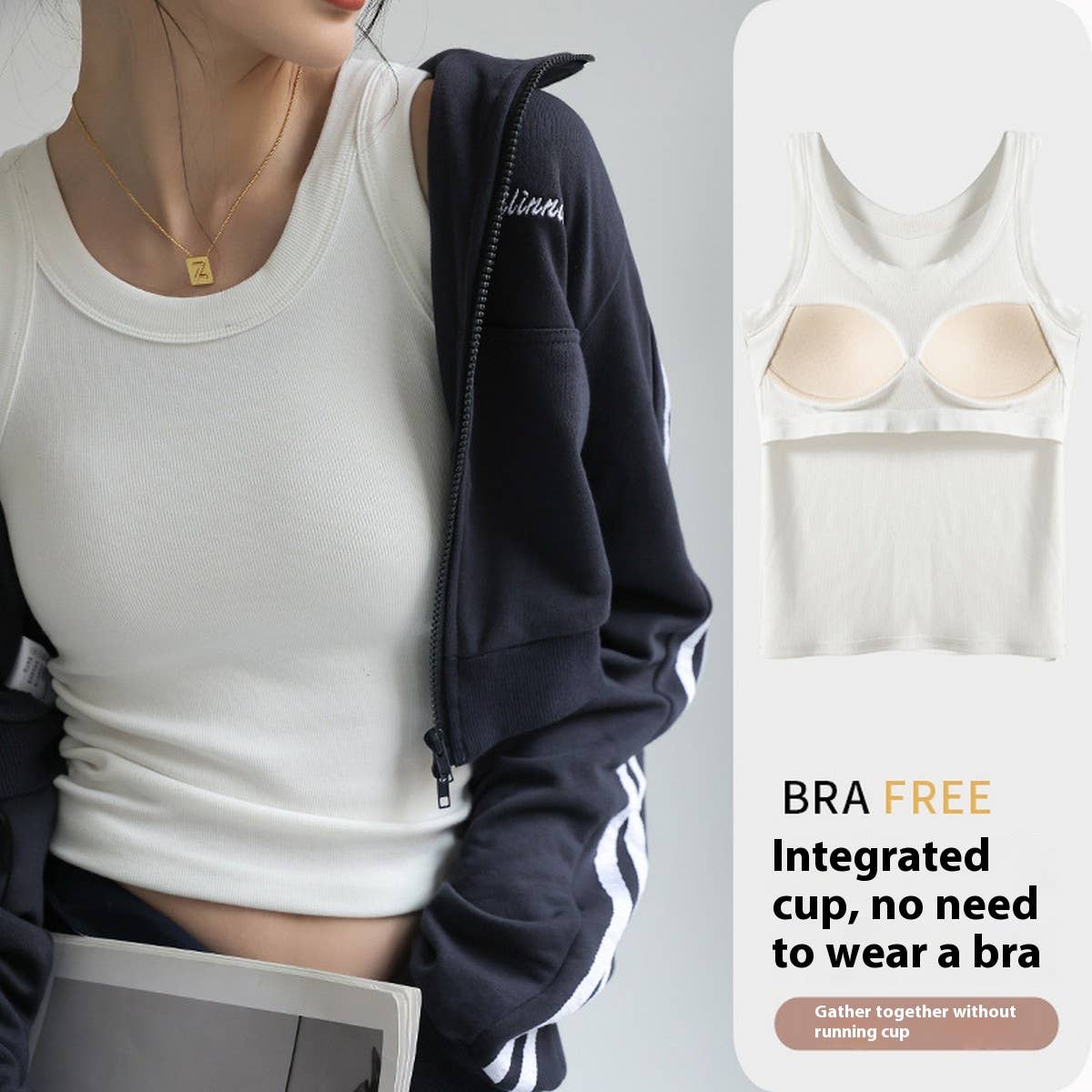 Ribbed Camisole Vest Tank Tops With Built In Bra