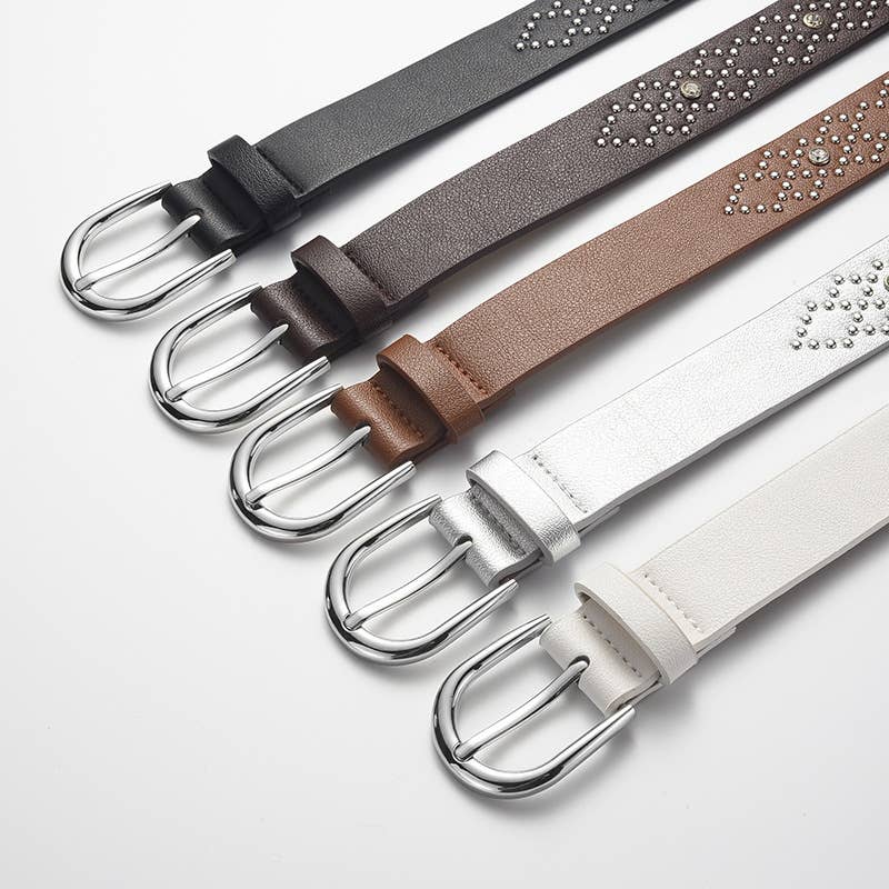 Pink-buckle diamond-encrusted PU belt