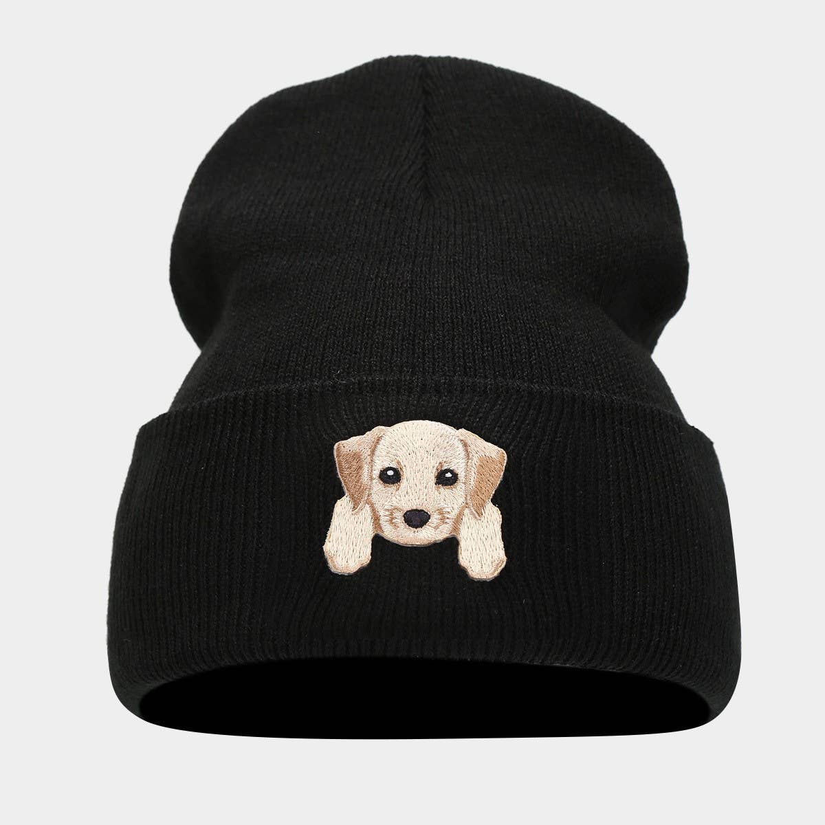 CUTE PUPPY HEAD KNITTED HAT WITH CURLED BRIM_CWAH2068