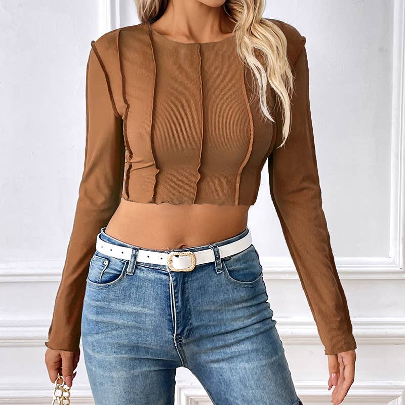Short crop collar style long sleeve T-shirt