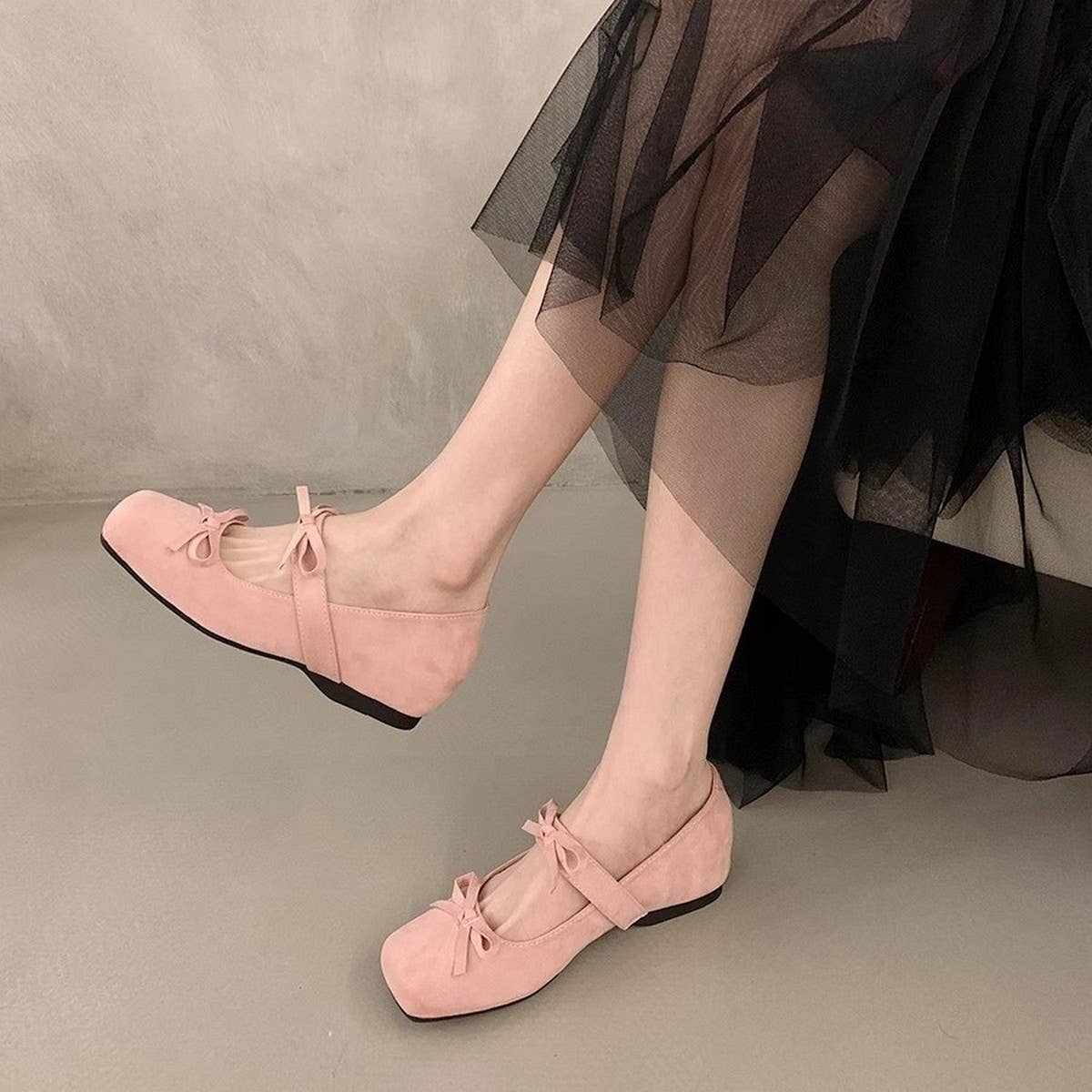Pink Ballet Flats with Bow, Platform Mary Jane_CWSHF0147