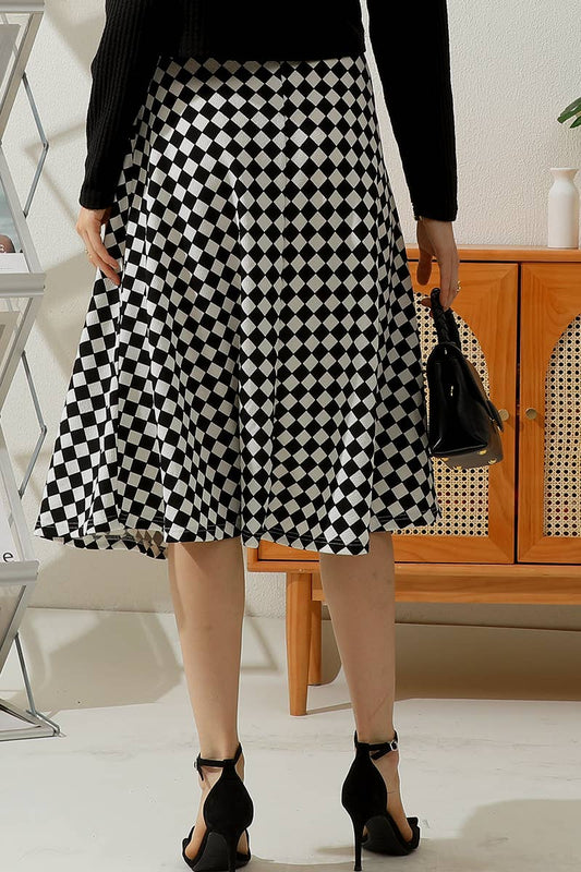 WOMEN FASHION OVER KNEE PLAID SKIRT_CWBLS122