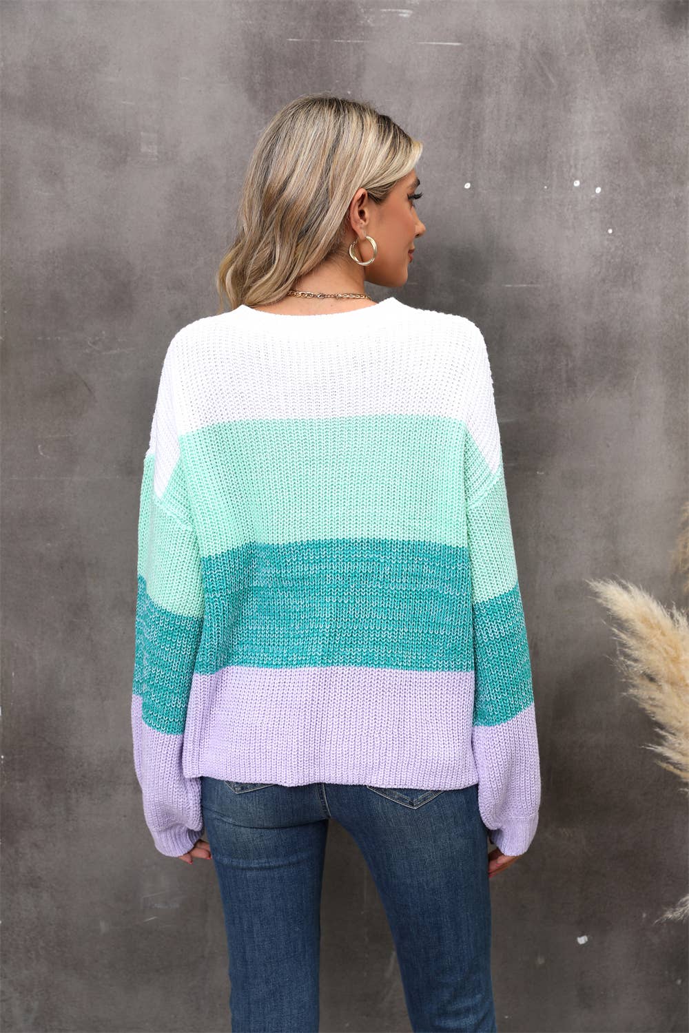 Patchwork Color Contrast Pullover Sweater