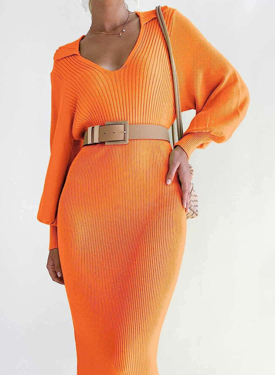 V-NECK SEXY KNIT SHEATH LACE-UP DRESS