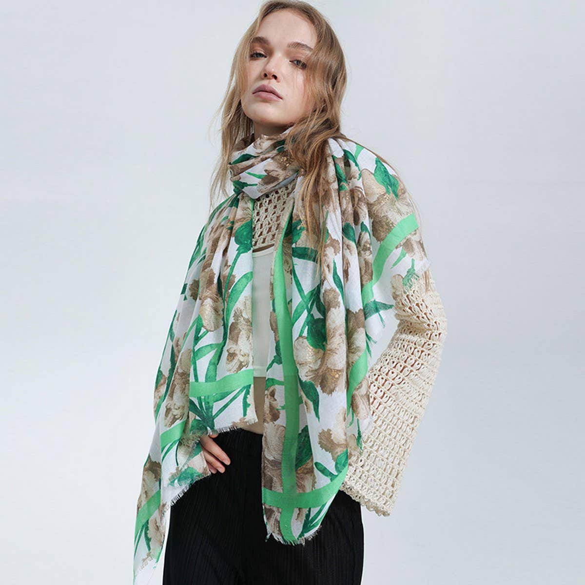 Floral Scarf - Lightweight Beach Wrap for Women