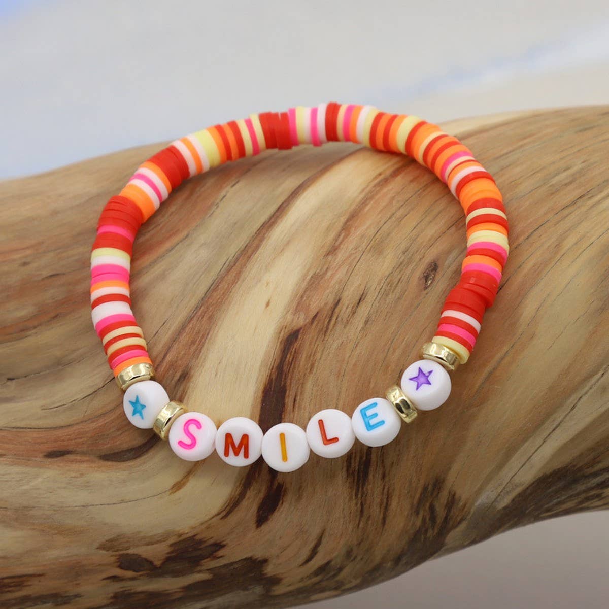 COLORFUL POLYMER CLAY LETTER BEADED BRACELET