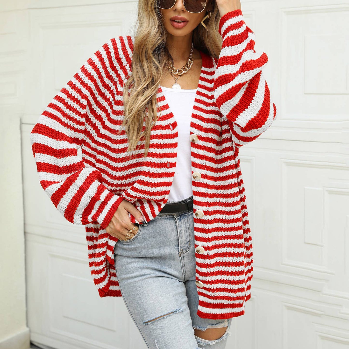 STRIPED SWEATER PLUS SIZE LOOSE KNIT